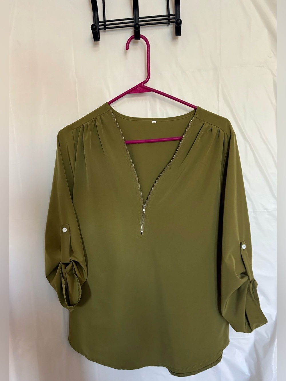 Olive Green Zip-Front Blouse